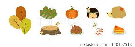 Happy Autumn Thanksgiving Day Object and Element Vector Set 110197518
