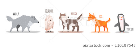 Funny Wild Polar Animal as Fauna of Arctic Vector Set Funny Wild Polar Animal as Fauna of Arctic Vector Set 110197545