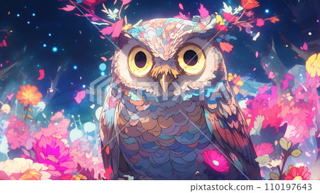 Hand drawn cartoon owl illustration picture 110197643