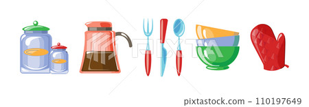 Cooking Tool and Kitchenware for Culinary Use Vector Set 110197649