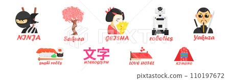 Travel to Japan Country Traditional Symbol and Object Vector Set 110197672