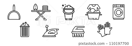Cleaning and Cleanup Line Object and Equipment Vector Set 110197700
