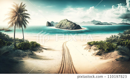 Tropical jungle on the ocean shore. Paradise landscape. Generative AI 110197823