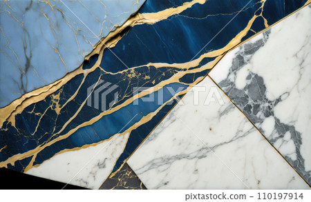 Blue and white marble with golden veins background. Generative AI Blue and white marble with golden veins background. Generative AI 110197914