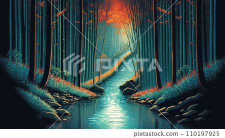 Abstract landscape with forest japanese style. Generative AI 110197925