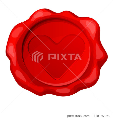 Romantic red wax seal heart shape in cartoon style isolated on white background. Holiday stamp, love letter decoration. Romantic red wax seal heart shape in cartoon style isolated on white background. Holiday stamp, love letter decoration. 110197960