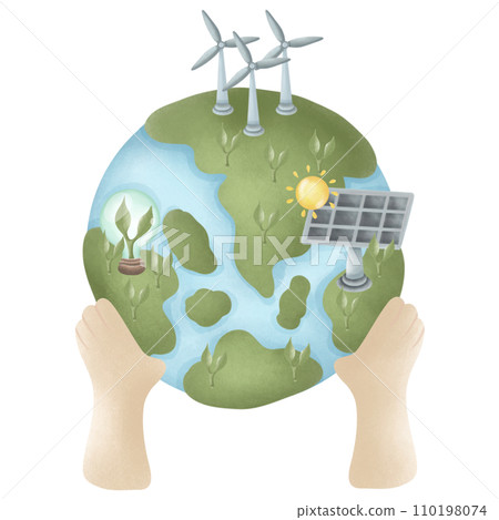 watercolor painting holding the earth natural energy save the earth 110198074