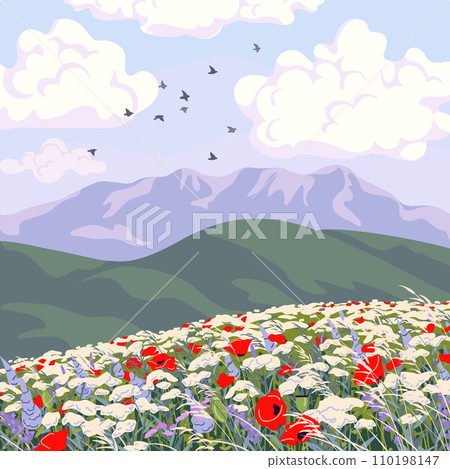 Landscape with  Mountains and   Wildflowers Field 110198147