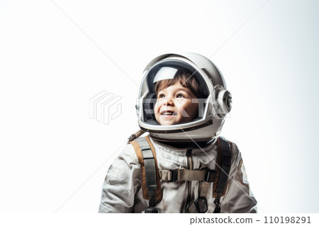 Little kid wearing spacesuit. Cosmonaut concept. Ai generated. 110198291