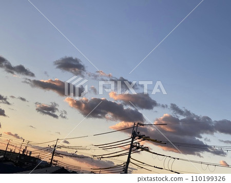 Sky, clouds and shadows illuminated by the setting sun Sky, clouds and shadows illuminated by the setting sun 110199326