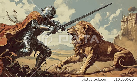 medieval style scene with fight 110199560