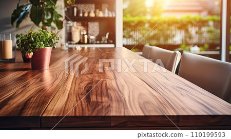 Empty wooden table top in kitchen Empty wooden table top in kitchen 110199593