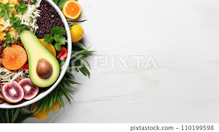Poke bowl with rice and avocado 110199598