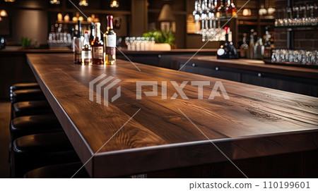 blurred background of bar and brown desk space blurred background of bar and brown desk space 110199601