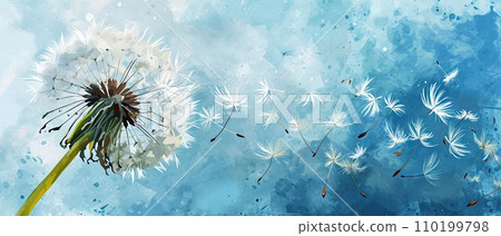Dandelion with multiply seeds on sky back 110199798