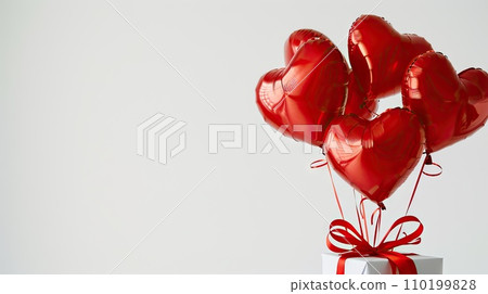 Heart shape red metallic air balloon hanging with box 110199828