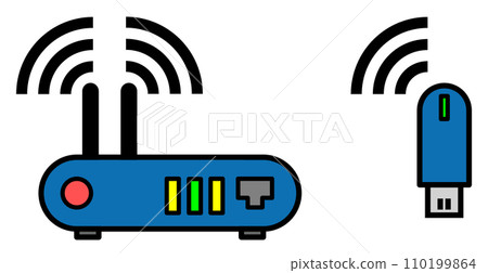 將電腦無線連接到網際網路進行通訊的 WIFI 路由器插圖 110199864