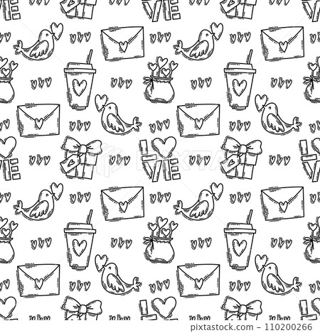 The love theme doodle style seamless pattern in black and white 110200266