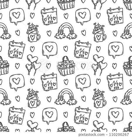 The love theme doodle style seamless pattern in black and white 110200267