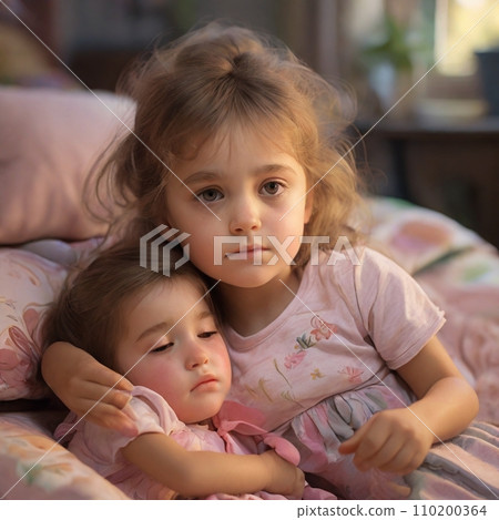 一個年輕的妹妹照顧她生病的妹妹 110200364