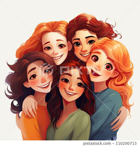 Smiling girls friends illustration in cartoon 110200713