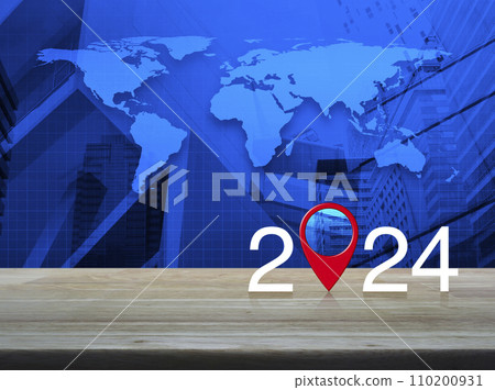 Happy new year 2024 map pointer navigation concept, Elements of this image furnished by NASA 110200931