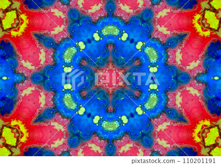 Abstract drawing of a star-like figure in blue with a red star in the center and on a red background. 110201191