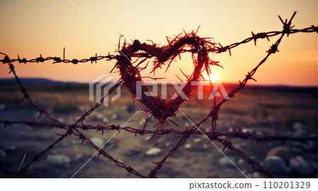 heart symbol wrapped in barbed wire 110201329