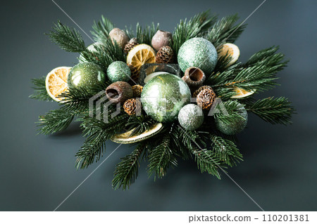 Christmas holiday spruce branch background 110201381