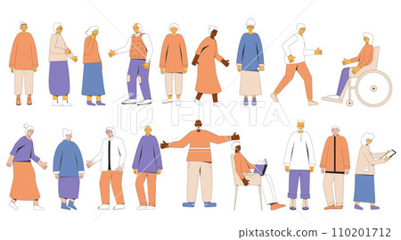 Elderly people isolated on white background. Characters on retirement set. Senior aged people standing. 110201712