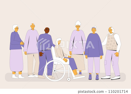 Elderly friends. Group of elderly men and women spend time on retirement. Elderly friends. Group of elderly men and women spend time on retirement. 110201714