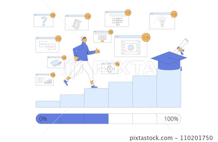 Student running up ladder for diploma. Gamification in learning. Student running up ladder for diploma. Gamification in learning. 110201750