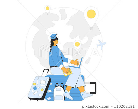 International education migration program. Digital nomad visa. Vector illustration. 110202181