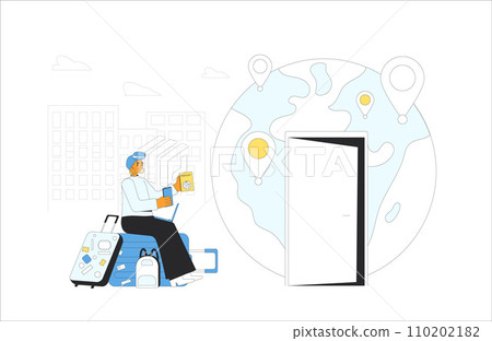 Digital nomad. Business trip abroad. Occupational migration. 110202182