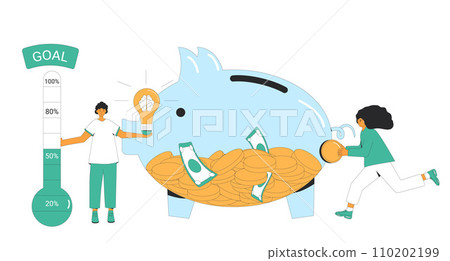 Crowdfunding. Founder pitching about business educational idea for sponsors. Startup goal. 110202199