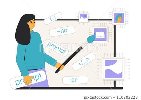 Text to image prompt engineering. Visual neuron network. Vector illustration. Text to image prompt engineering. Visual neuron network. Vector illustration. 110202228