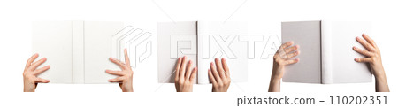 Open book cover mockup, blank empty hardcover mock up set isolated on white Open book cover mockup, blank empty hardcover mock up set isolated on white 110202351