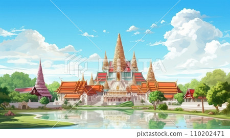 watercolor painting Ayutthaya, an ancient Thai castle 110202471