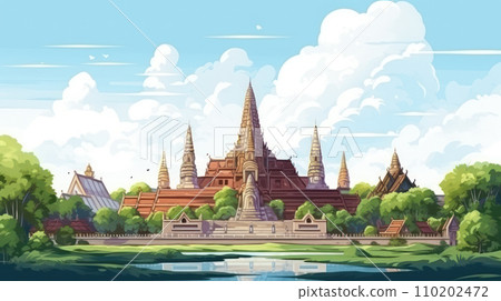 watercolor painting Ayutthaya, an ancient Thai castle watercolor painting Ayutthaya, an ancient Thai castle 110202472