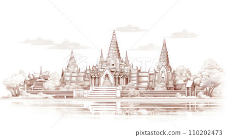 pencil drawing Ayutthaya, an ancient Thai castle pencil drawing Ayutthaya, an ancient Thai castle 110202473
