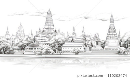 pencil drawing Ayutthaya, an ancient Thai castle pencil drawing Ayutthaya, an ancient Thai castle 110202474