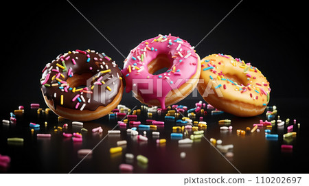 a donuts falling in motion isolated background 110202697