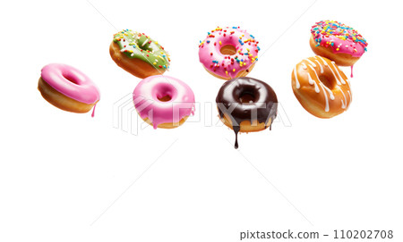 donuts falling in motion isolated on a transparent background 110202708