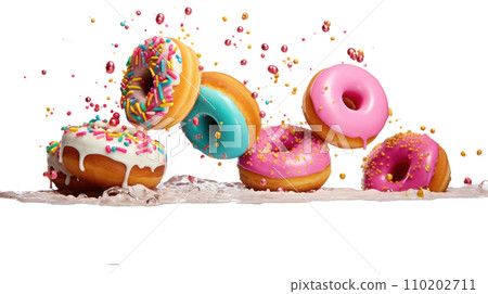 donuts falling in motion isolated on a transparent background 110202711
