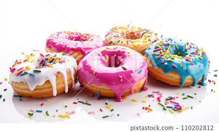 a donuts falling in motion isolated background a donuts falling in motion isolated background 110202812