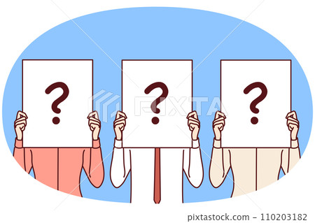 People cover faces with paper with question mark for recruitment business concept. Vector image 110203182