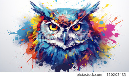 Wise owl with paint splash art Wise owl with paint splash art 110203483