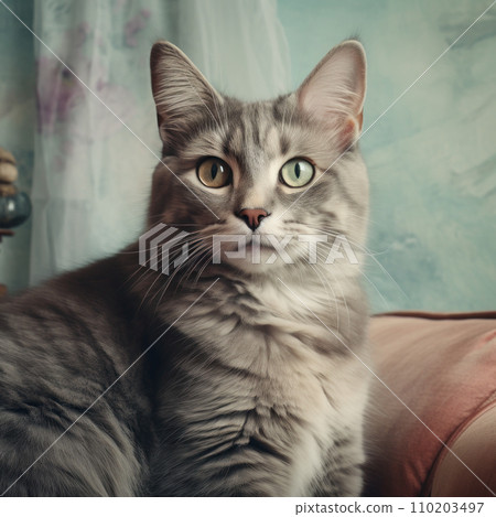 a portrait of a cat in a vintage inspired style 110203497