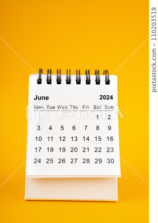 White clean June desk calendar for 2024 year. White clean June desk calendar for 2024 year. 110203519