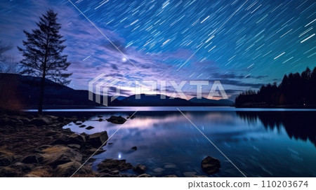 Beautiful night landscape of a lake in mountains Beautiful night landscape of a lake in mountains 110203674